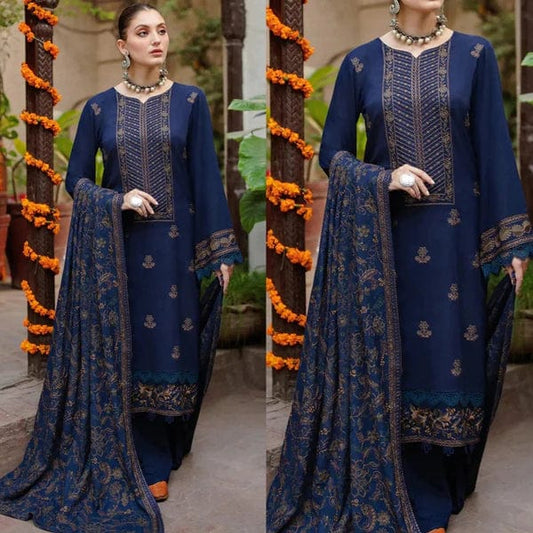 Bareeze BR-10 Blue Dhanak Embroidered 3pc